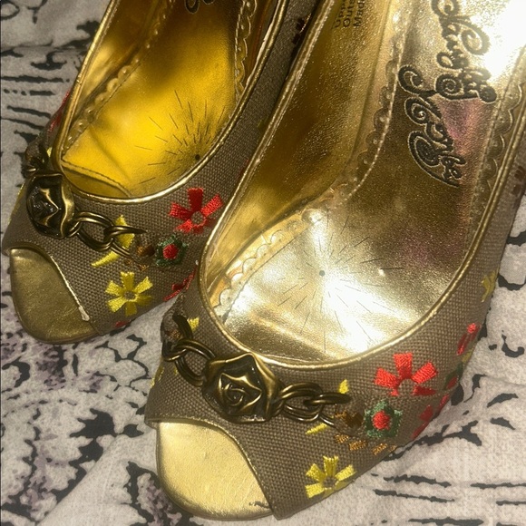 Y2K Naughty Monkey Flower embroidery Floral Peep Toe Heels - Picture 2 of 6
